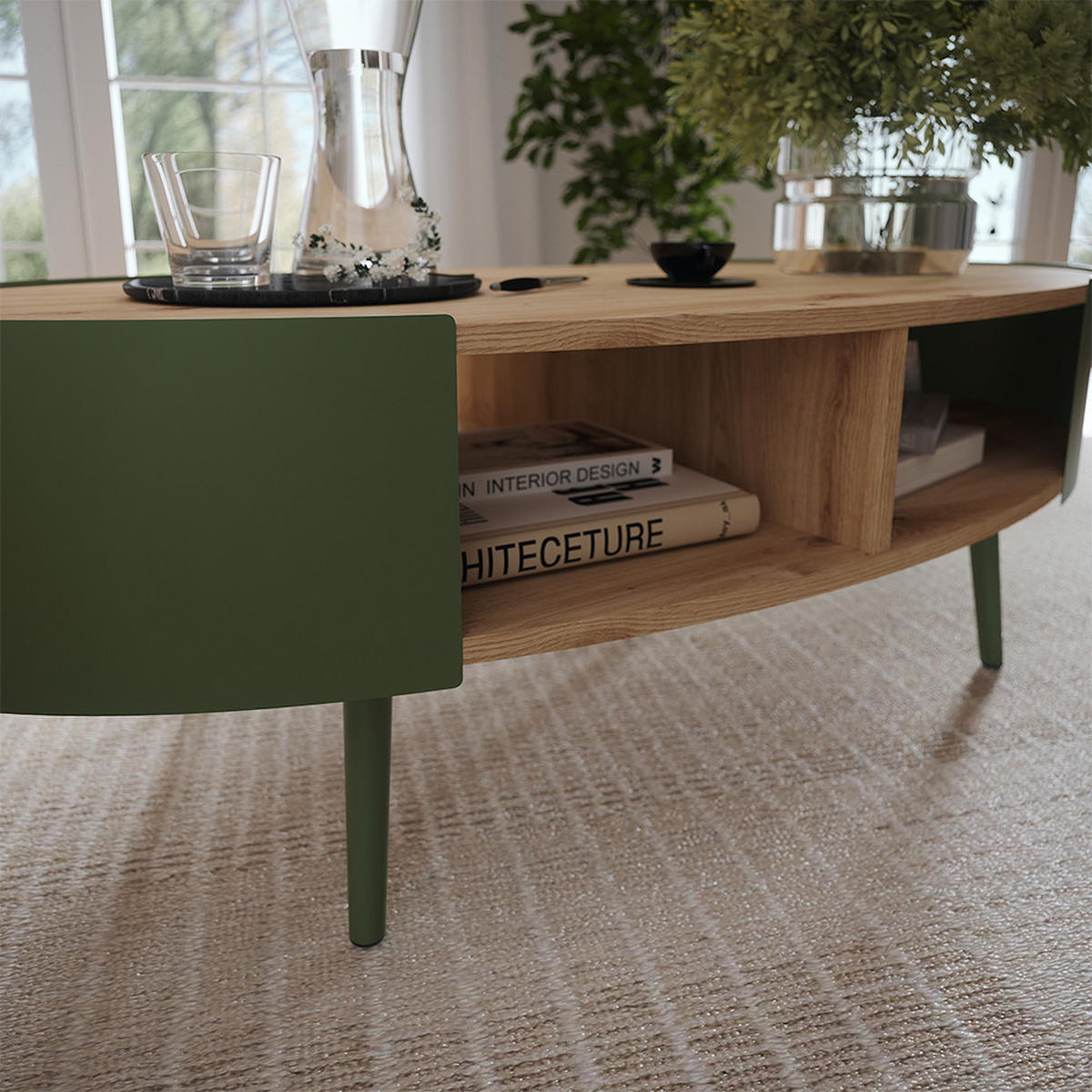 COUCHTISCH Lofta Grün 120 x 60 cm - Eichefarben/Grün, Holzwerkstoff (60/120/39cm) - Vicco