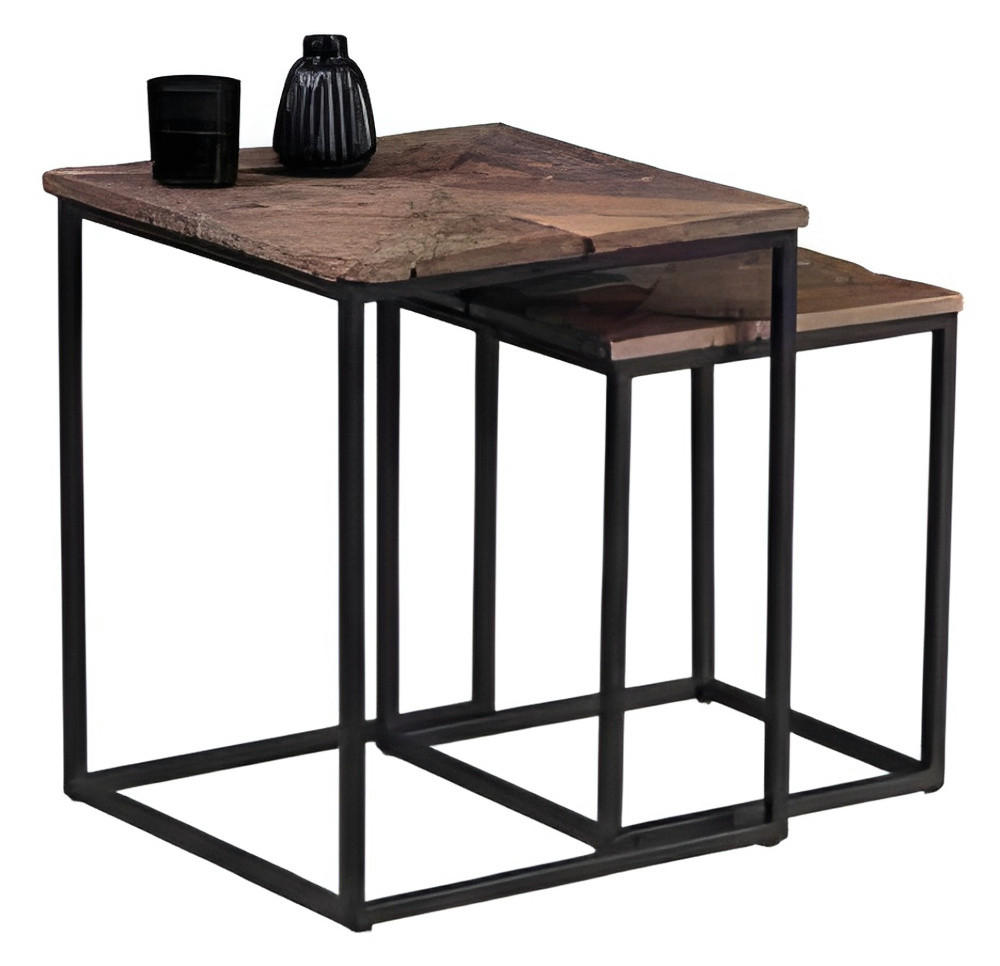 BEISTELLTISCH Alabama Recycletes Massivholz Metall 35/42/35 cm / 43/52/43 cm - Braun, Holz (35/42/8.5cm) - M2 Kollektion