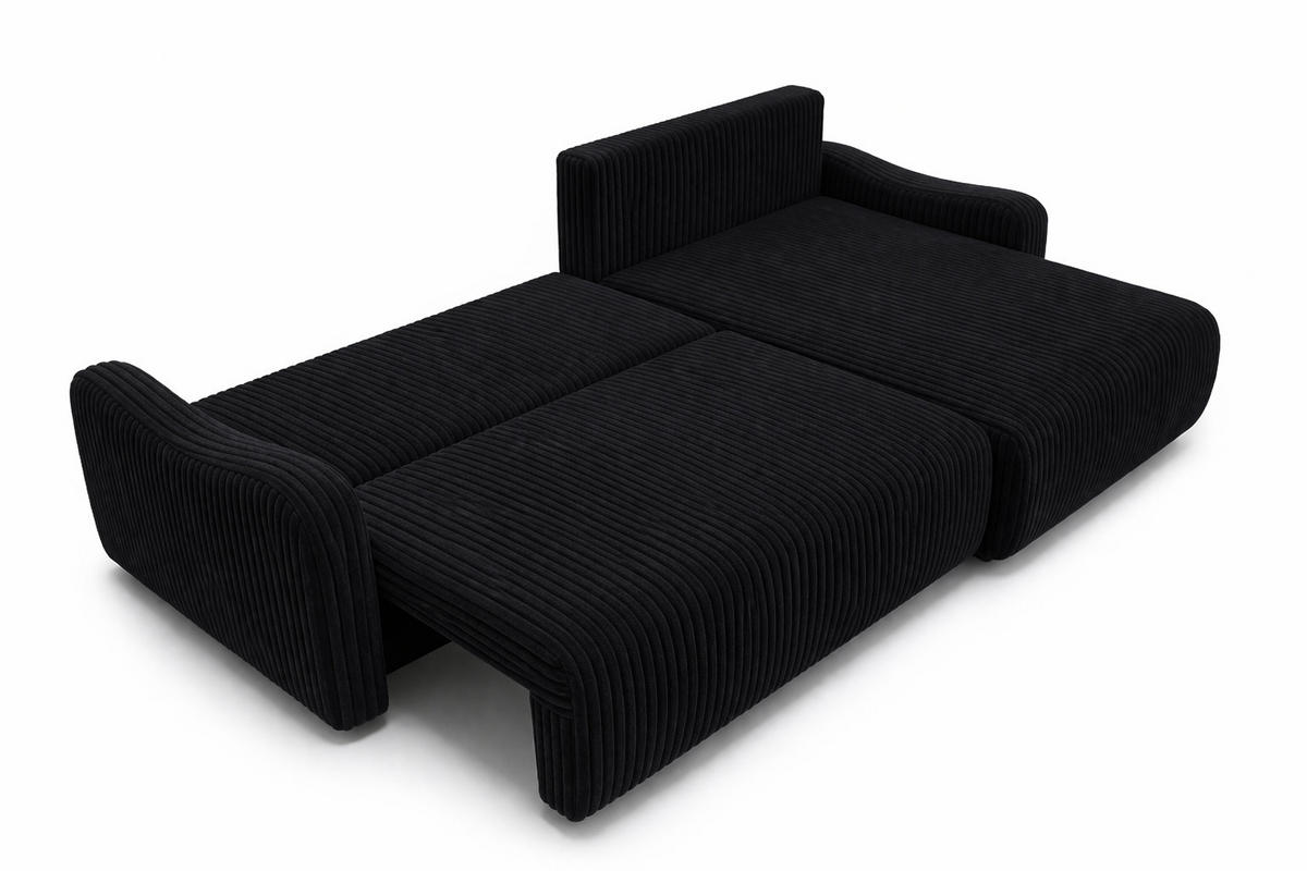 ECKSOFA Mit Schlaffunktion, Cordstoff Tilia, Schwarz, Rechts, JAPANDI - Schwarz, Holz (262/145cm) - Kaiser Möbel