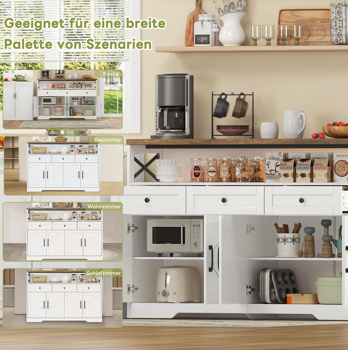 SIDEBOARD 140/35/95 cm mit 2 Türen, 3 Schubladen & offenem Fach - Braun, Holzwerkstoff (140/95/35cm) - BEAOK