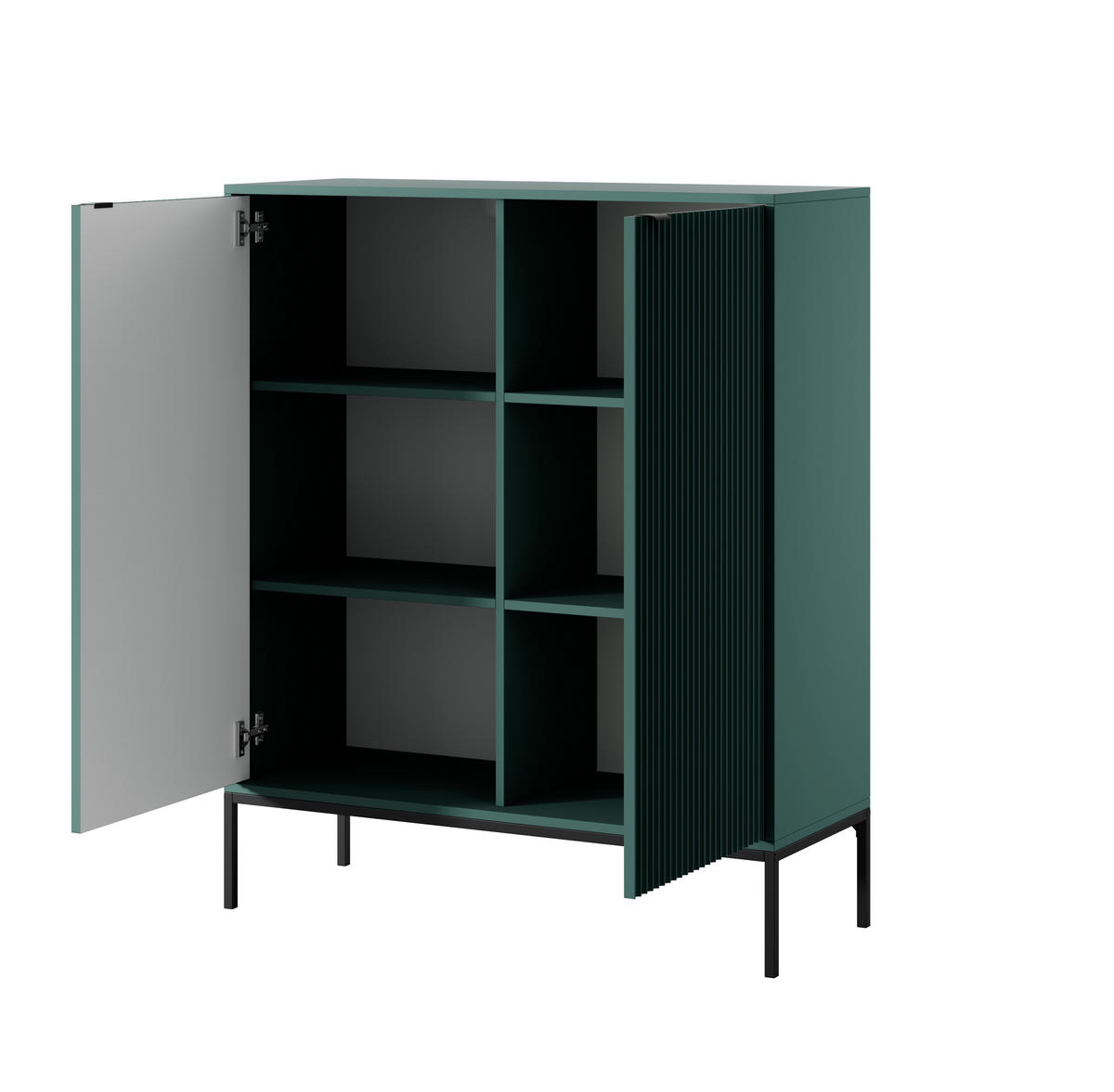 HIGHBOARD Nova Grün, Schwarze Beine und Schwarze Griffe - Schwarz/Grün, Holzwerkstoff/Metall (104/125/39cm) - Bettso