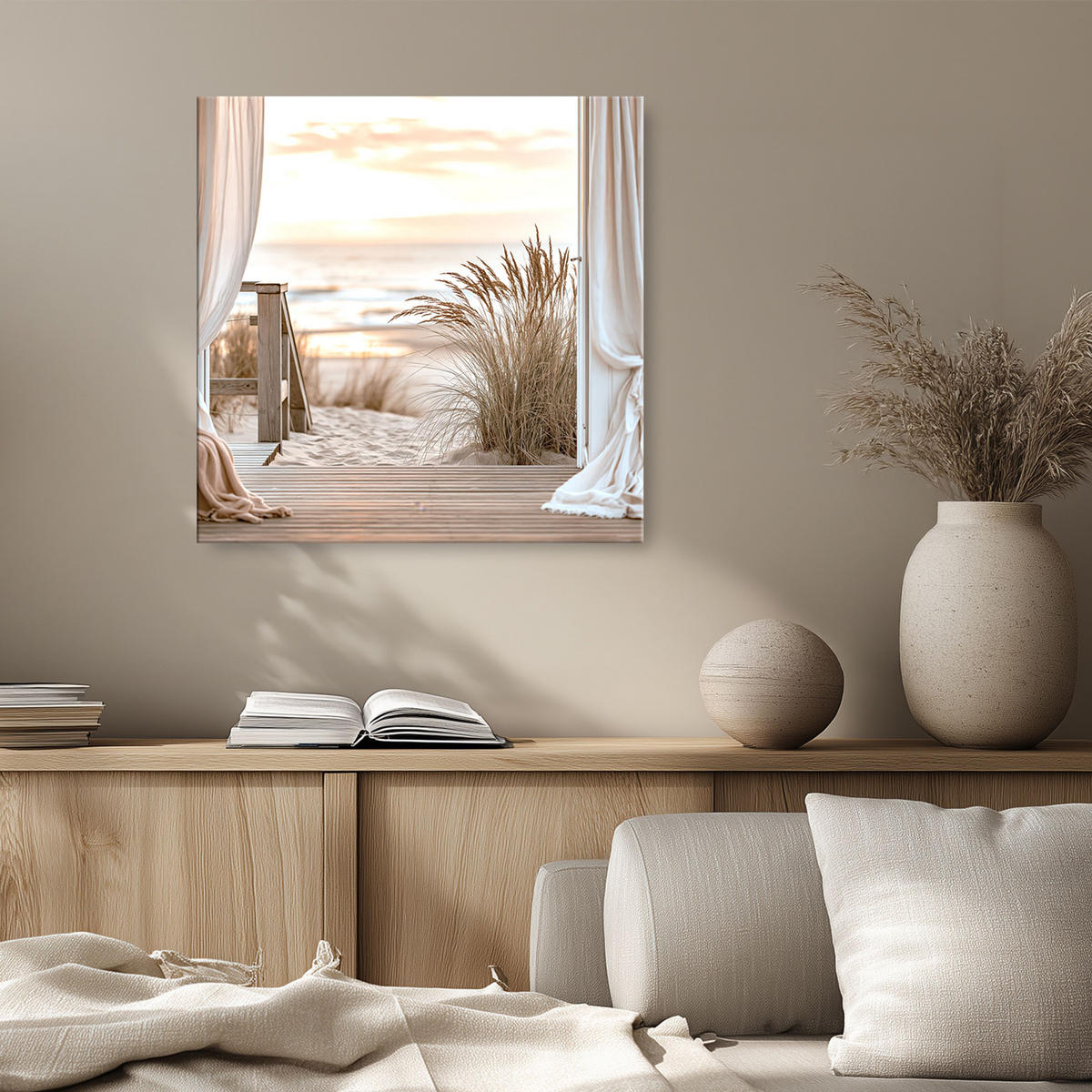 GLASBILD 50x50 cm Strand & Meer beige-weiß - Beige, Glas (50/50cm) - artissimo