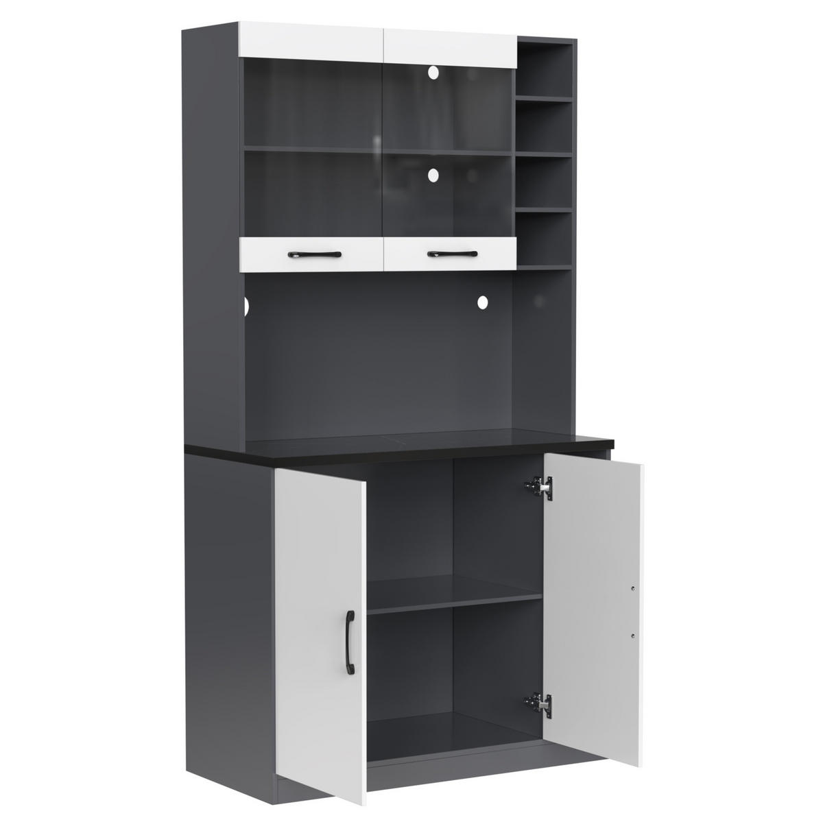 BUFFET 120/40/188 cm s LED osvětlením, úložným prostorem, držáky na nápoje a 4 dvířky, Bílá - bílá, kompozitní dřevo (120/188/40cm) - Redom