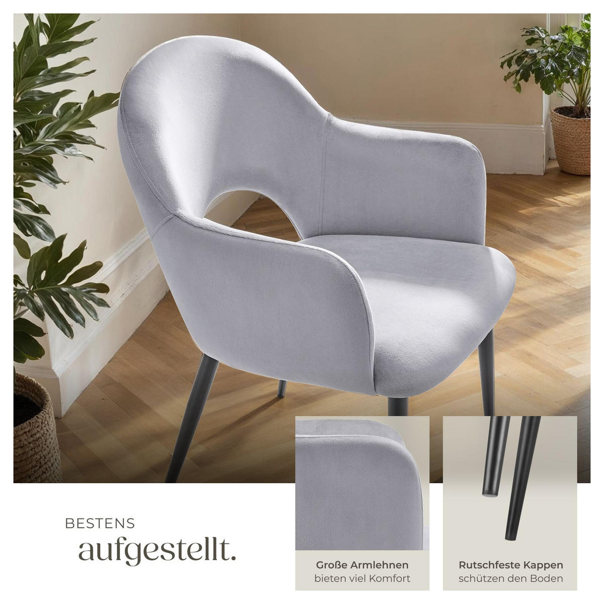 ARMLEHNSTUHL 2er Set Sachel 57 x 61 5 x 87 5 cm hellgrau - Hellgrau, Kunststoff (57/87.5/61.5cm) - tectake