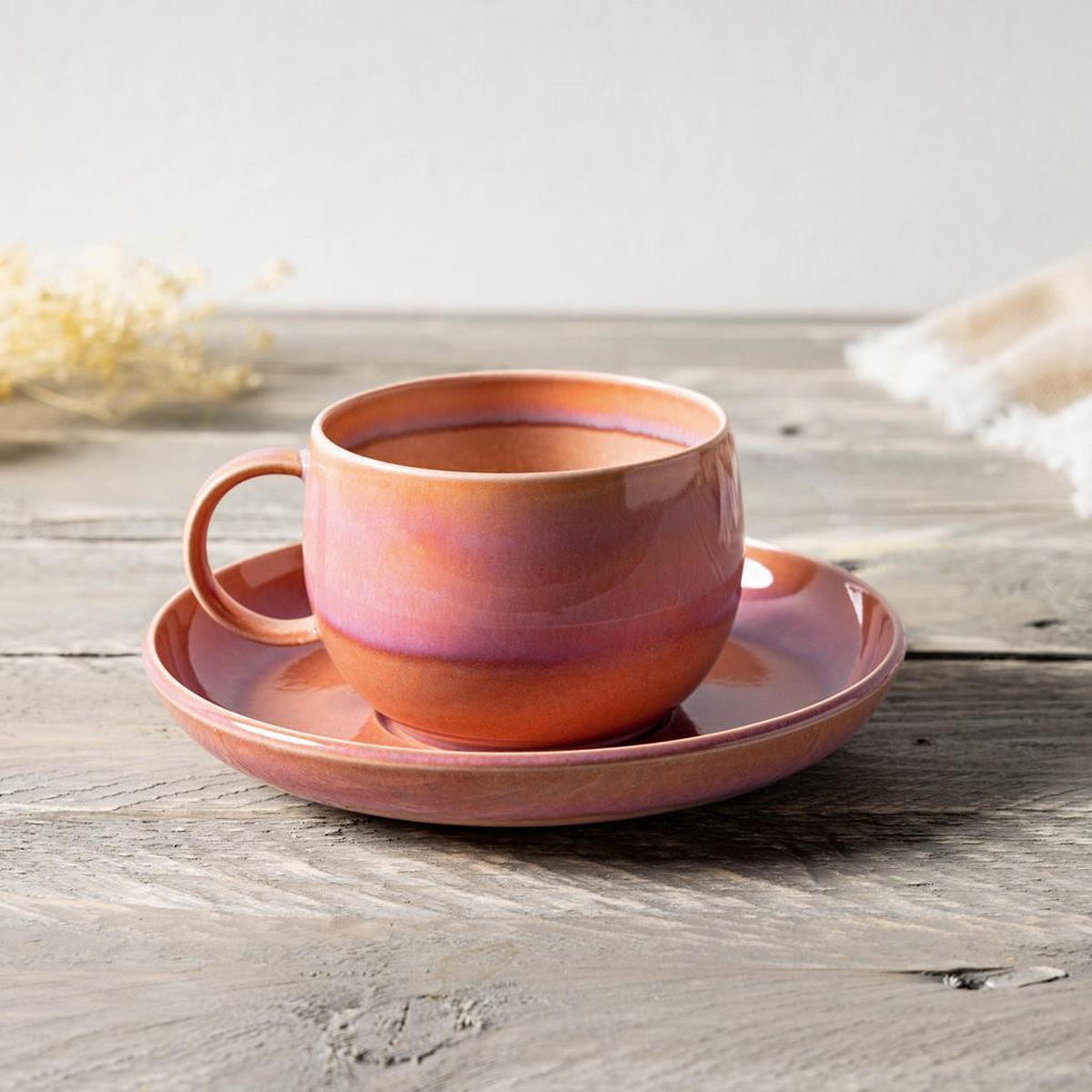 KAFFEETASSE MIT UNTERTASSE Perlemor Coral rosa 190 ml - Rosa, Keramik (16.1/9.4/16.1cm) - like.Villeroy & Boch