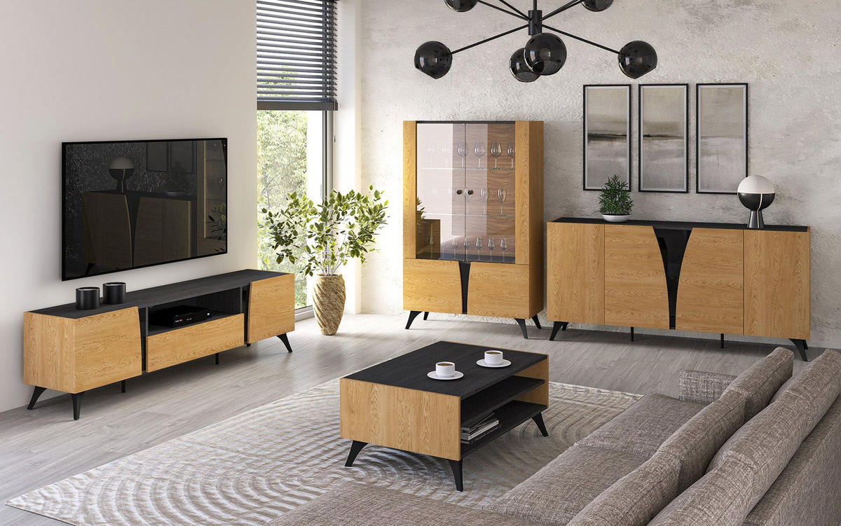 VITRINE – 95 cm – Toscania – Schwarz / Eichefarben - Eichefarben/Schwarz, Holzwerkstoff (95/152/40cm) - hi-markt