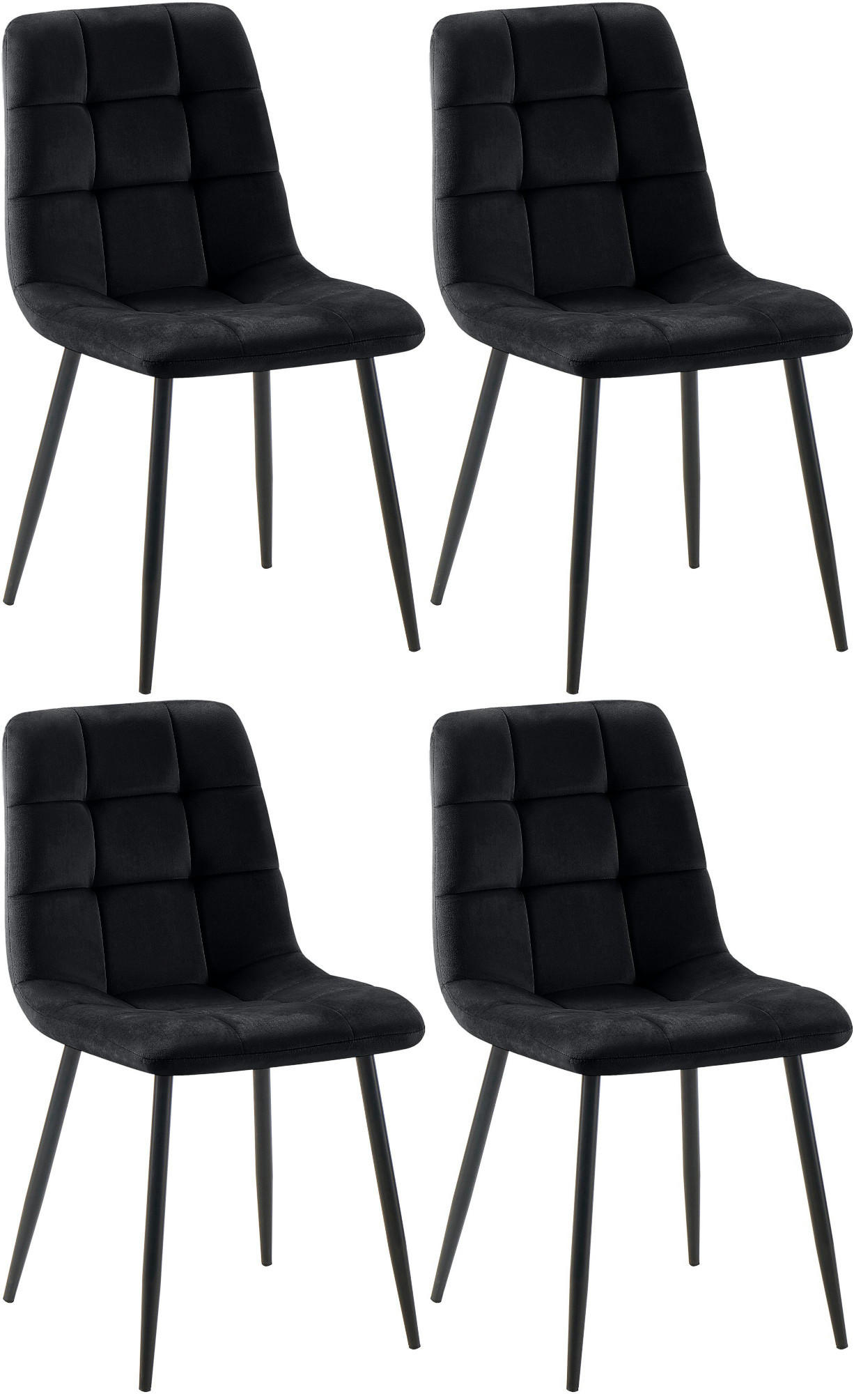 STUHL 4er Set Samt Schwarz - Schwarz, Textil/Metall (45/84/55cm) - CLP