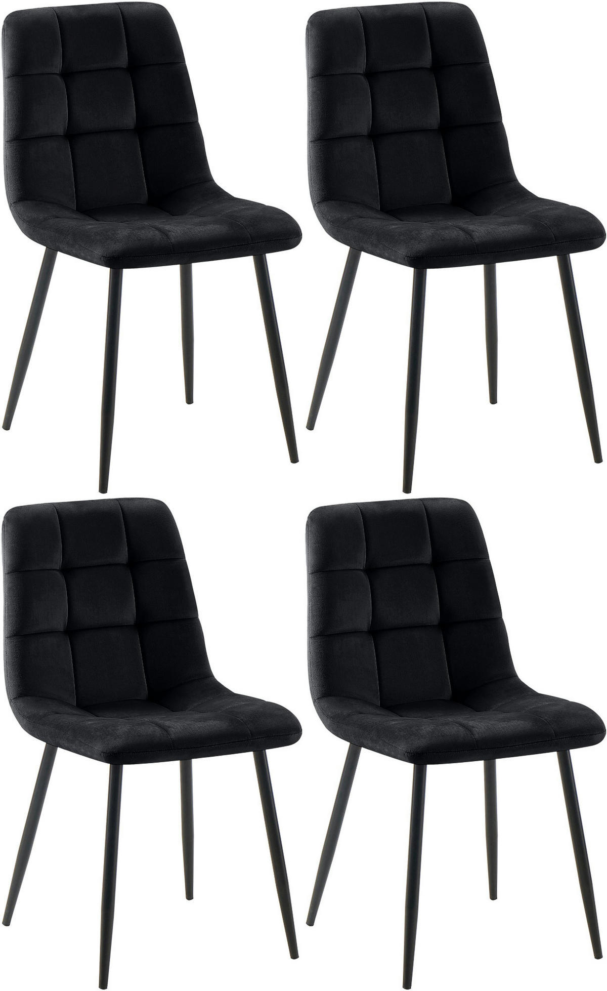 STUHL 4er Set Samt Schwarz - Schwarz, Textil/Metall (45/84/55cm) - CLP