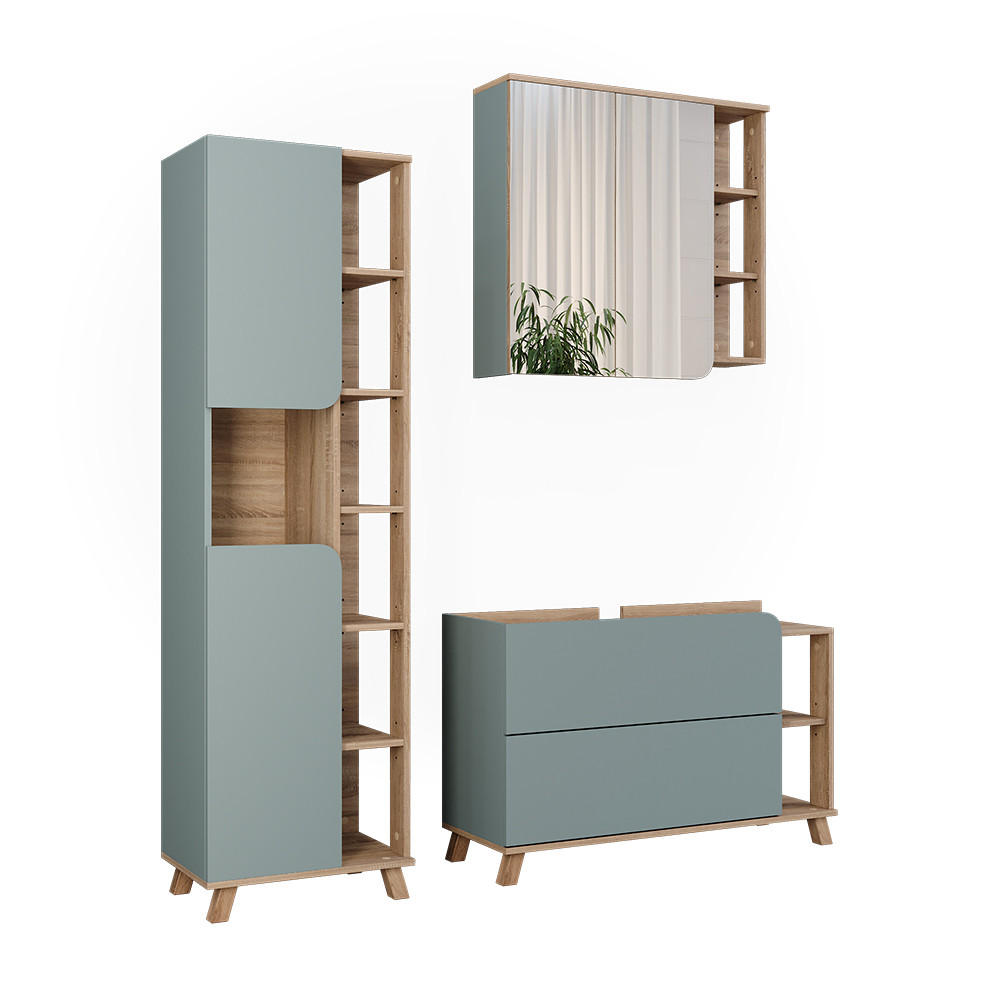 BADRUMSMÖBELSET Karen Sonoma/blå 3 delar Sonoma ek, Mörkblå 65/100/35 cm