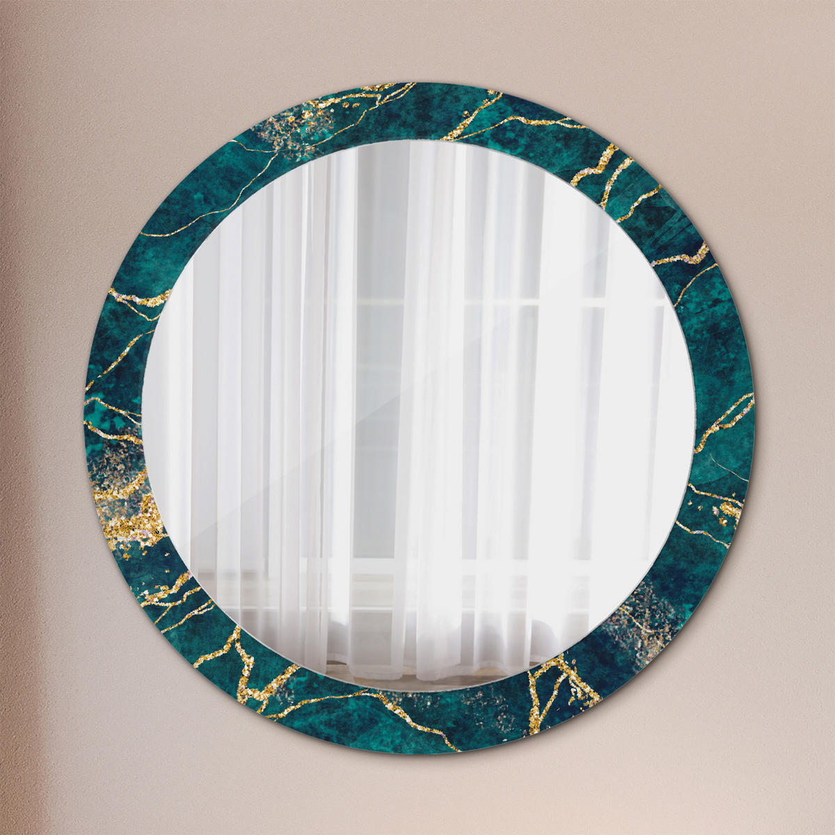 SPIEGEL Ø80 cm Rund mit Aufdruck - Türkis, Glas (80/80/0.4cm) - TULUP