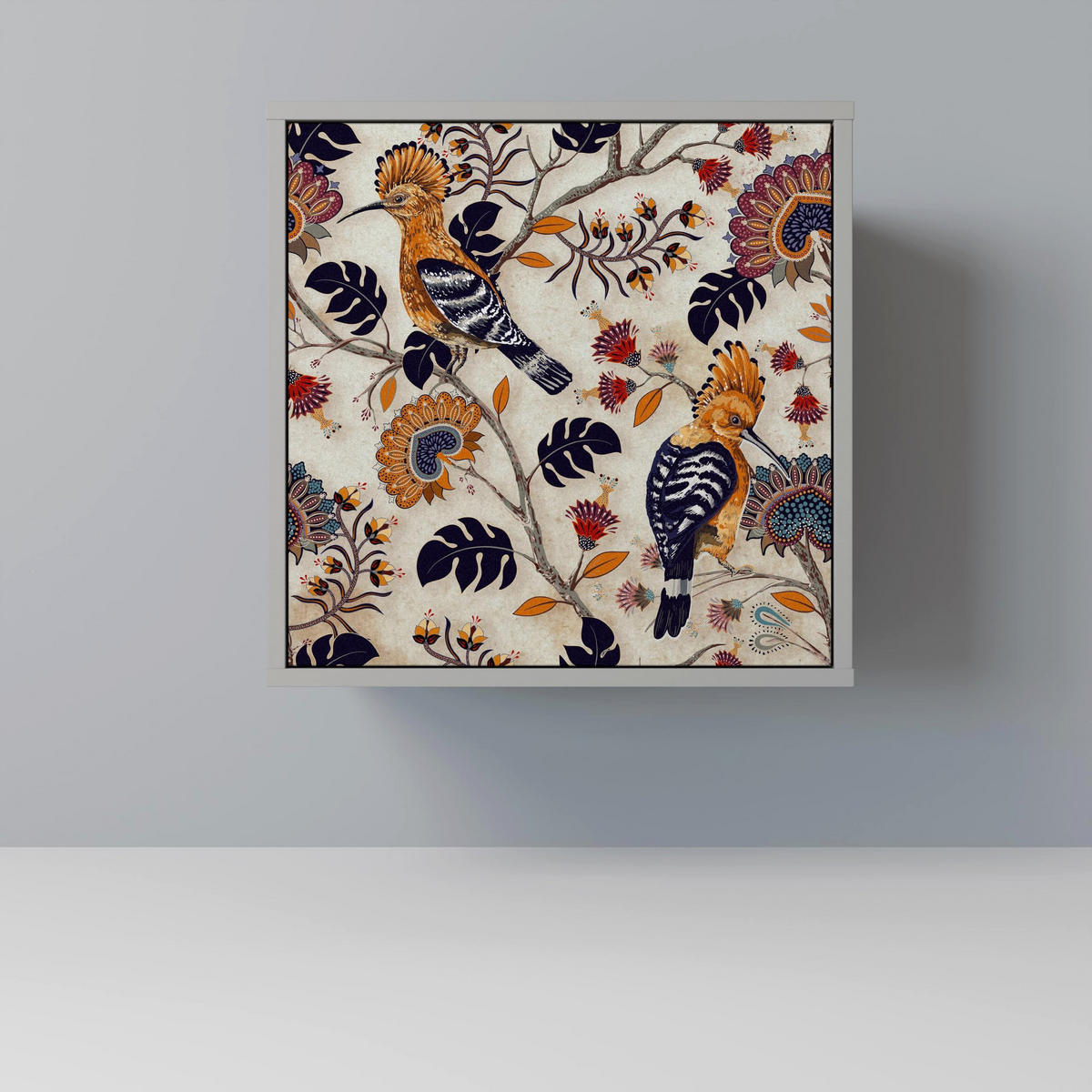 SIDEBOARD EMINENT HOOPOE, Grau, 57,5x42x77,5 cm, Schräge Buchenholzfüße - Buchefarben/Multicolor, Holzwerkstoff/Buchenholz (57.5/77.5/42cm) - SpaceRebels