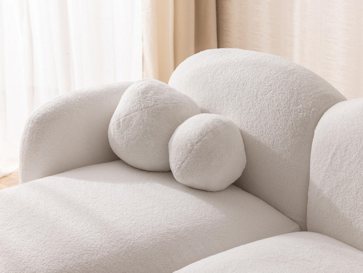 ECKSOFA Nuvola mit abgerundetem Design Weiß Bouclé-Stoff - Ottomane Links - Schwarz/Weiß, Holz/Kunststoff (190/146cm) - S-Style Möbel