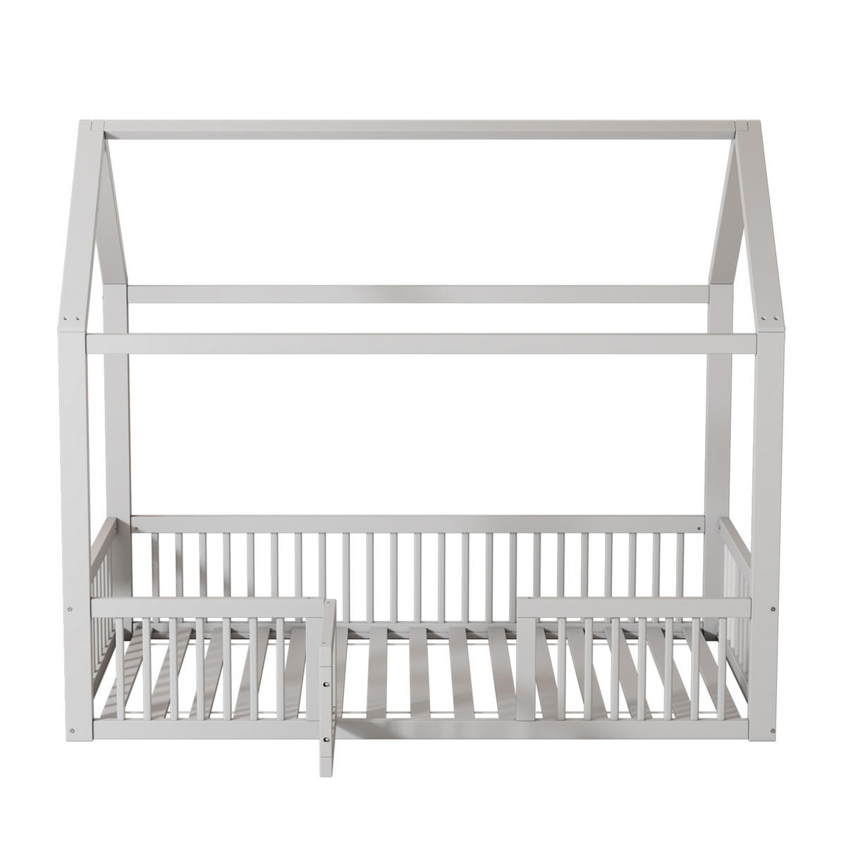 HAUSBETT aus Kiefer und MDF 90x200 cm Weiß mit Sicherheitsgitter und Tür im Haus-Design - Weiß, Holzwerkstoff (90/200cm) - Modfu