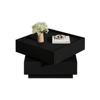 COUCHTISCH aus Spanplatte 60x60x38 cm Schwarz mit 360° drehbarer Tischplatte, 2 Schubladen und umlaufendem Kantenschutz - Schwarz, Holzwerkstoff (60/60/38cm) - Modfu