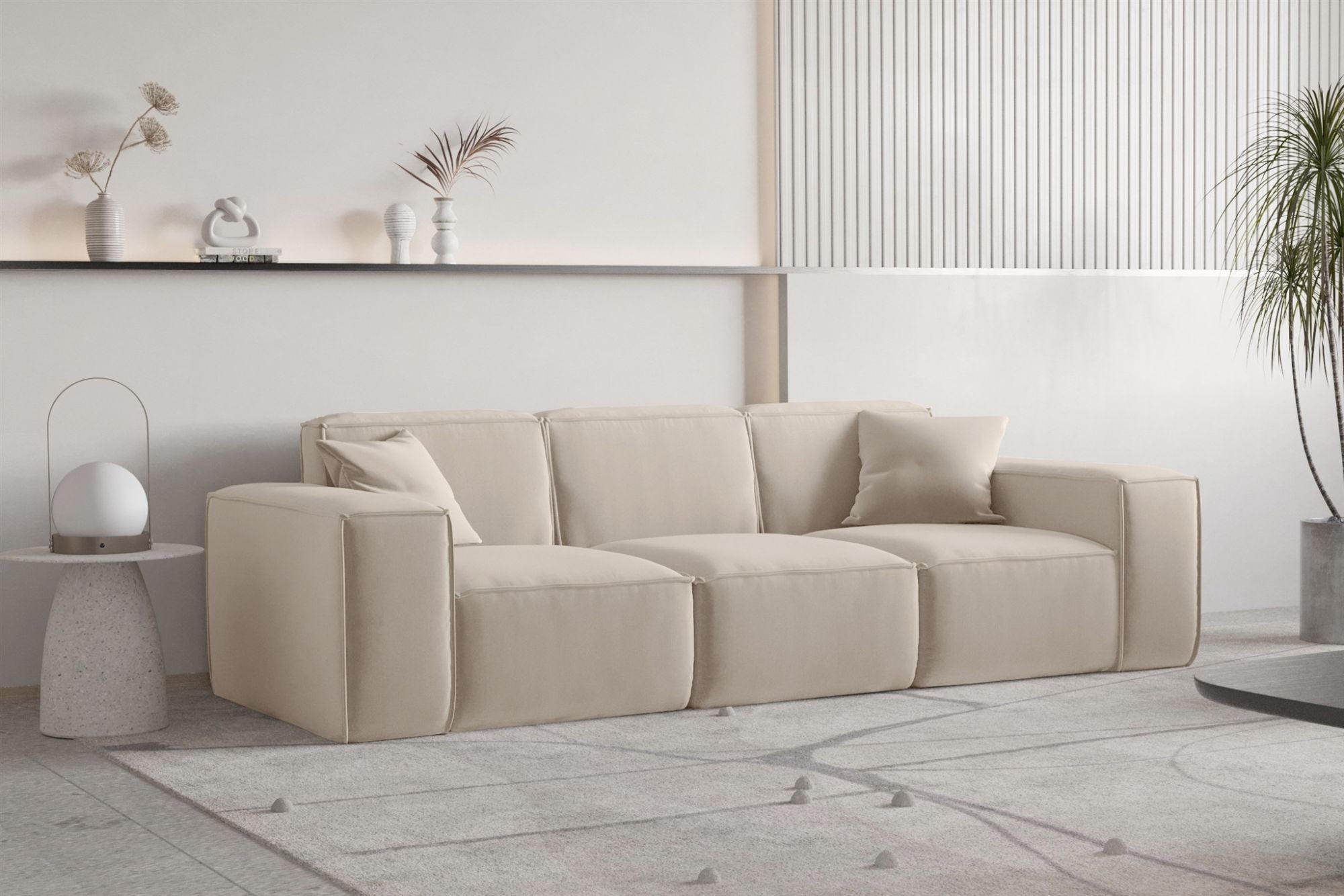 SOFA Celes Premium 3-sitzer Opera Velvet - Sandfarben, Holzwerkstoff/Textil (225/73/88cm) - Fun Möbel