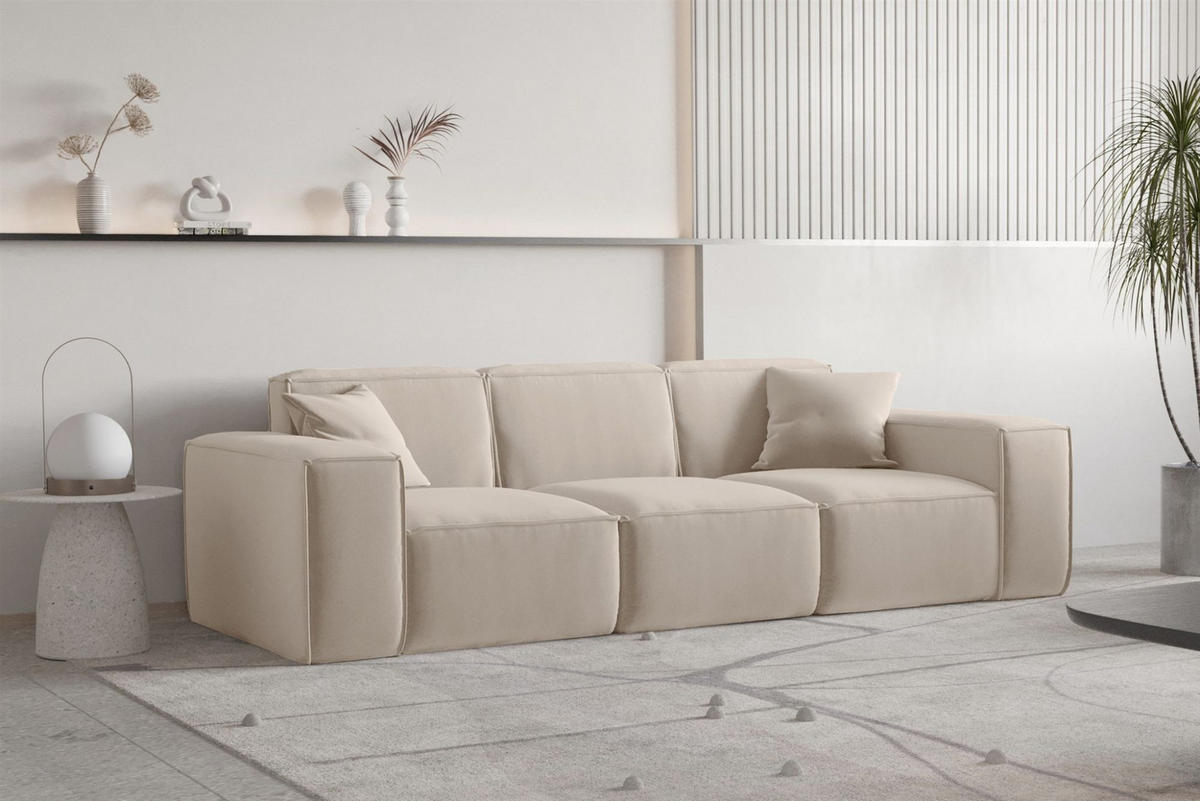 SOFA Celes Premium 3-sitzer Opera Velvet - Sandfarben, Holzwerkstoff/Textil (225/73/88cm) - Fun Möbel