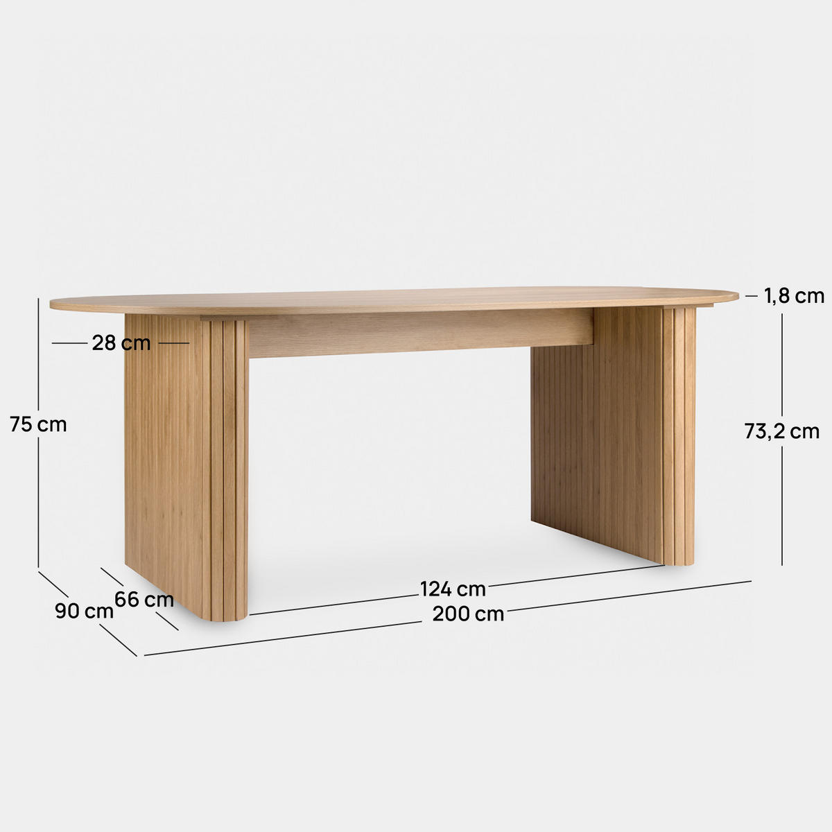 ESSTISCH Breda Natürlich 200 cm x 75 cm - Naturfarben, Holzwerkstoff (90/200/75cm) - Klast Home