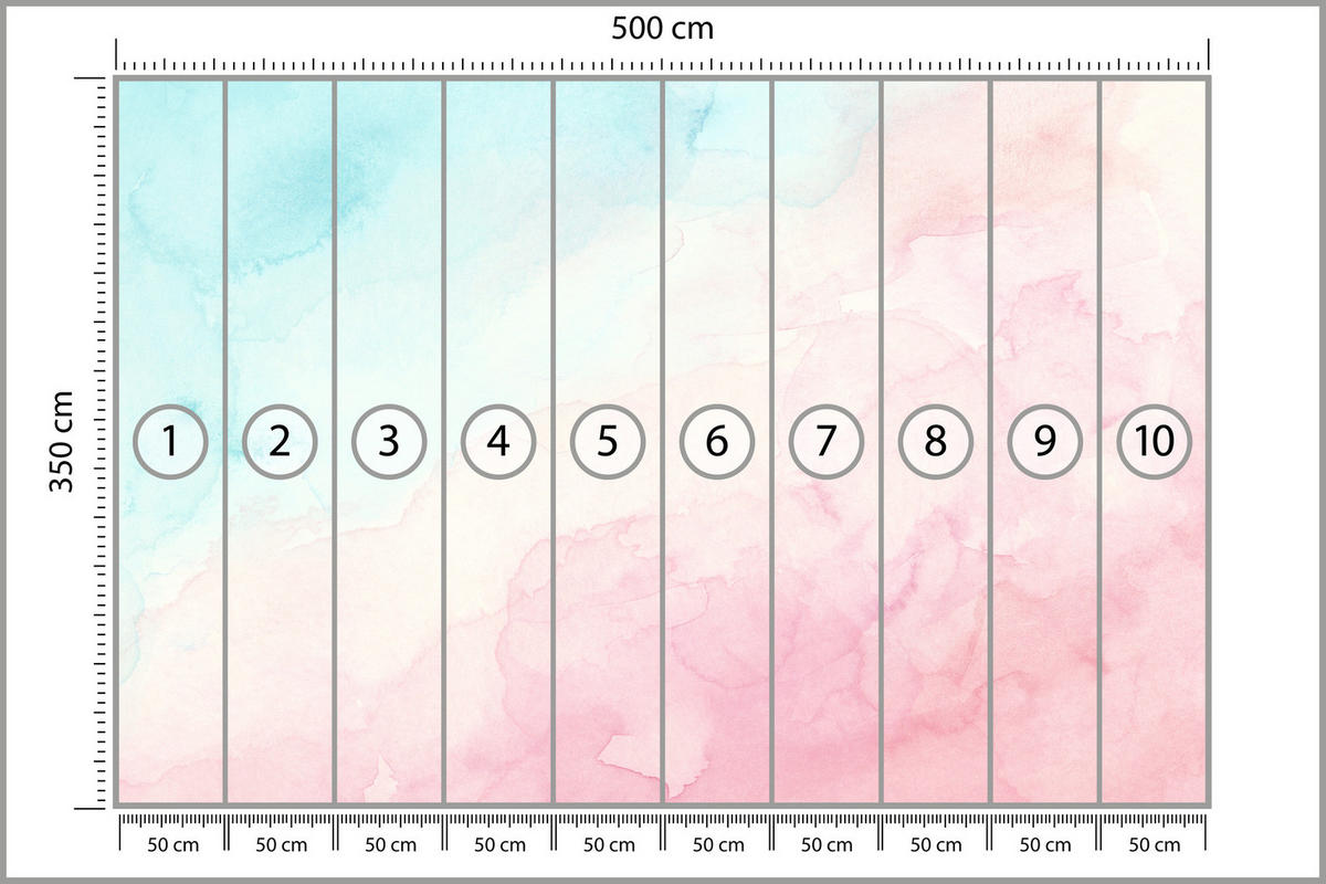 FOTOTAPETE für Kinderzimmer Pastell Ombre Aquarell Gradient 500x350 - Rosa, Papier (500/350cm) - Muralo