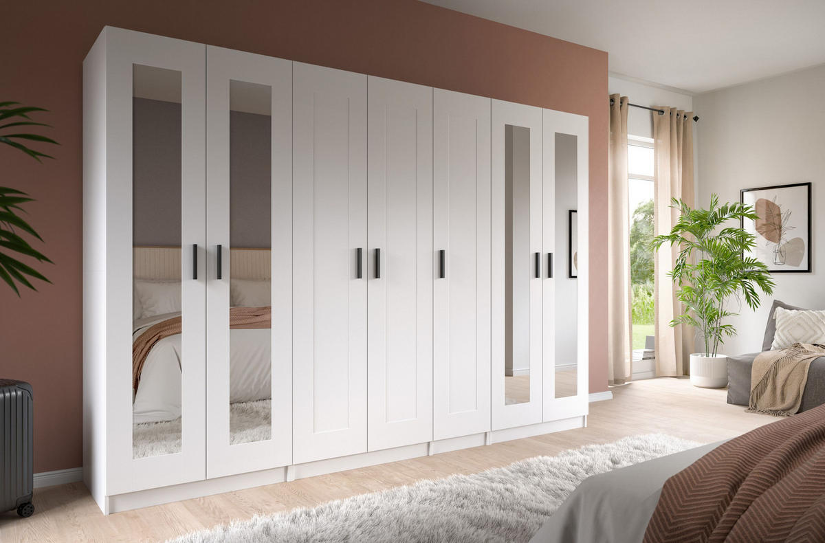 KLEIDERSCHRANKKOMBINATION VISBY (B/H/T: ca. 280/194/56 cm) in weiß/weiß - Weiß, Holzwerkstoff (280/194/56cm)
