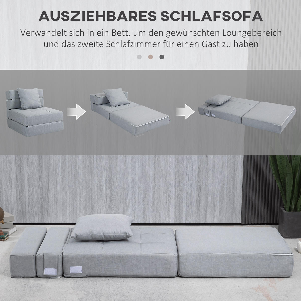 SCHLAFSESSEL Schlafsofa Sofabett Einzelsofa mit Waschbarem Kissen Hellgrau - Hellgrau, Textil (70/61/70cm) - HOMCOM