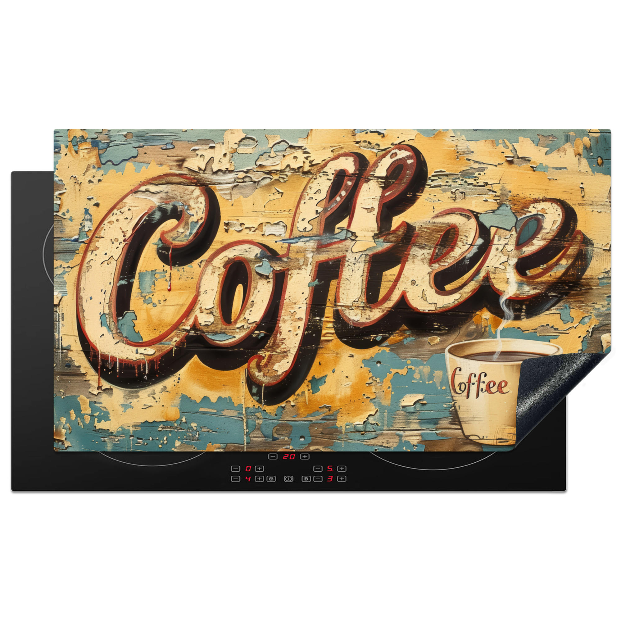 HERDABDECKPLATTE Kaffee - Vintage - Braun - Tasse 89x51 cm - Teakfarben, Kunststoff (89.6/0.2/51.6cm) - MuchoWow