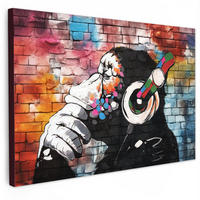 LEINWANDBILD Affe - Graffiti - Musik Groß 140x90 cm - Multicolor, Textil (140/90cm) - MuchoWow