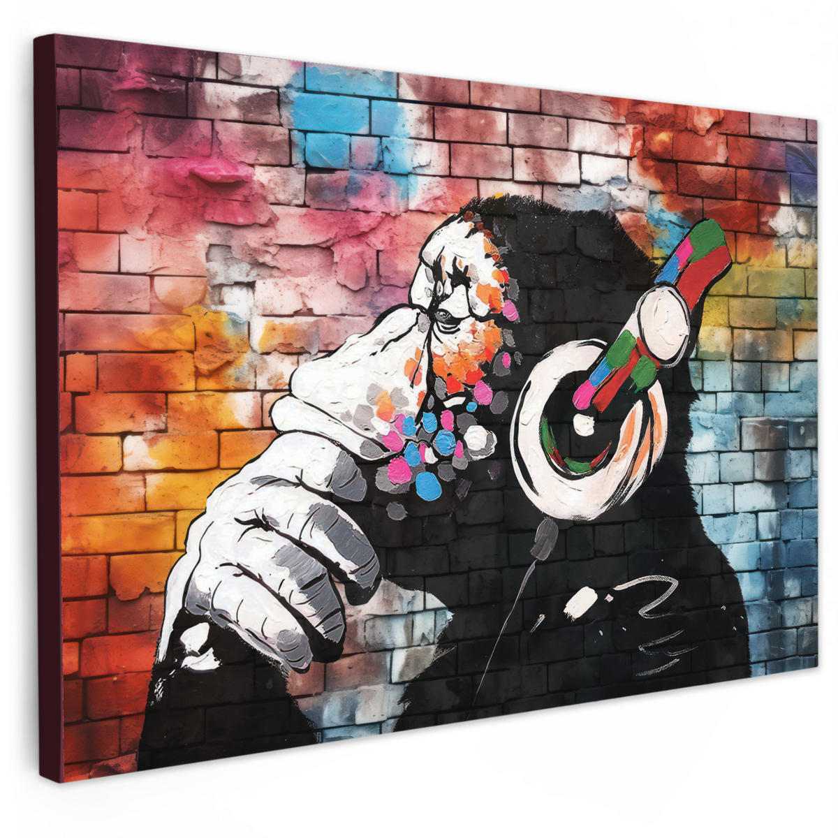 LEINWANDBILD Affe - Graffiti - Musik Groß 140x90 cm - Multicolor, Textil (140/90cm) - MuchoWow