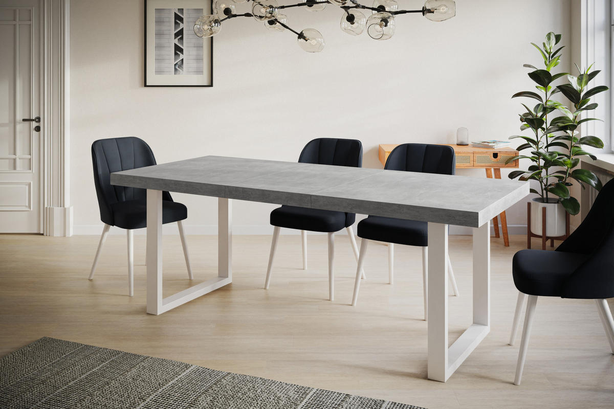 ESSZIMMERTISCH LOFT-U, ausziehbarer Tisch 180-280X90X77 cm, Farbe: Grau, mit Metallbeinen in Farbe Weiß - Weiß/Grau, Holzwerkstoff (180/90/77cm) - Alpi-Möbel