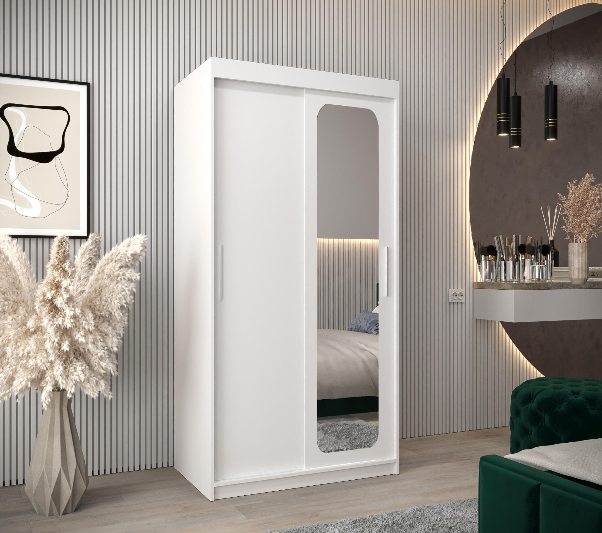 SCHWEBETÜRENSCHRANK 200/100/62 2-türig - Silberfarben/Weiß, Holz/Kunststoff (100/200/62cm) - MÖBEL KRYSPOL