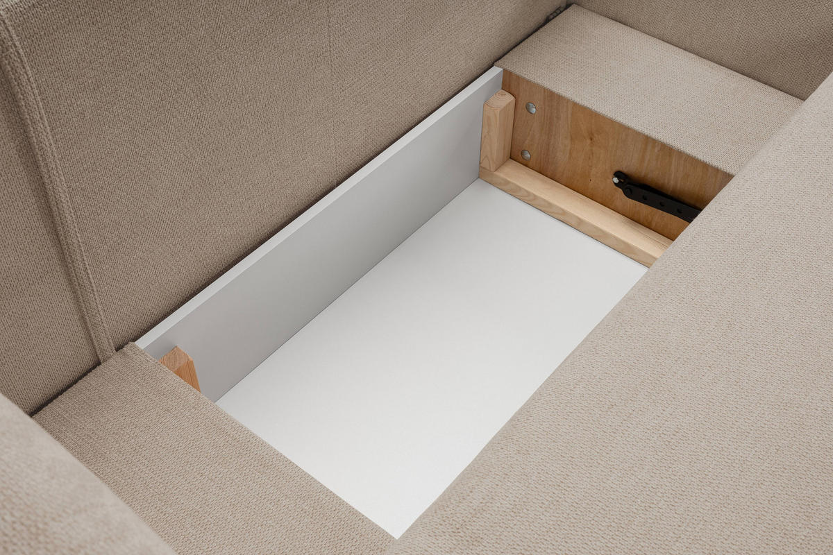 ECKSOFA AMICO R-S Beige Geflochtener Stoff mit Schlaffunktion - Beige, Holz (248/174cm) - MASSENO