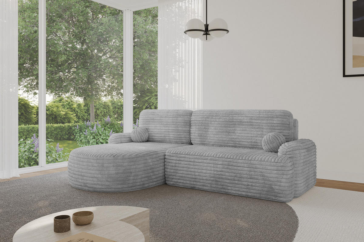 ECKSOFA mit Schlaffunktion und Bettkasten LIRA-L - 264x172x89 Hellgrau - Hellgrau, Holzwerkstoff/Textil (264/172cm) - ALTDECOR