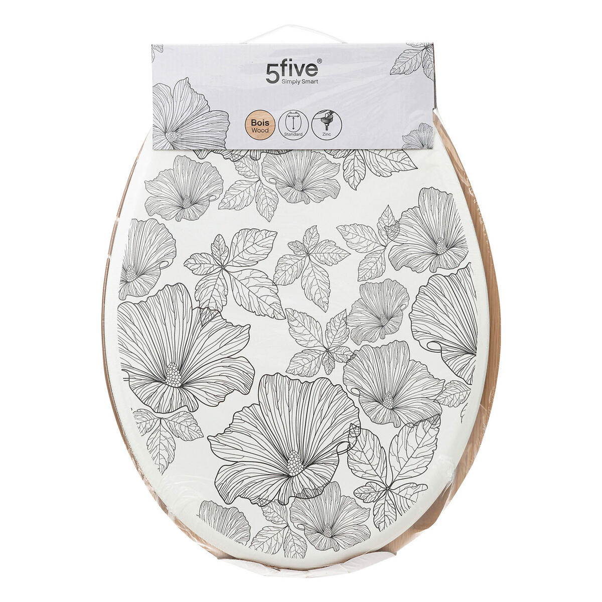 WC-SITZ Black Flora, HDF, Zink, Kunststoff, Schwarz, Weiß - Schwarz, Holzwerkstoff (36/5.35/42.5cm) - 5five Simply Smart