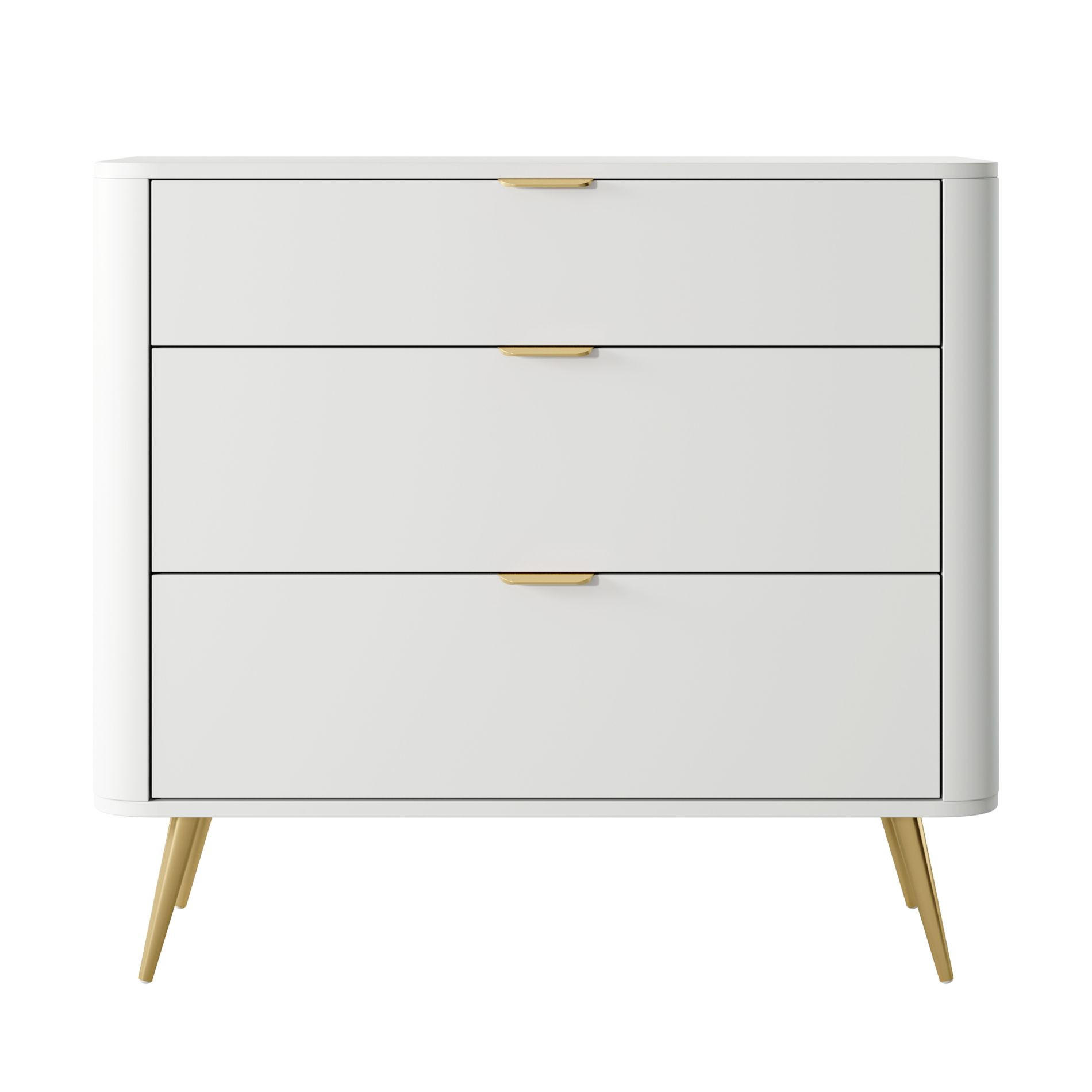 KOMMODE Oval Weiß 92 cm - Goldfarben/Weiß, Holzwerkstoff/Metall (92.4/83.6/38cm) - Selsey