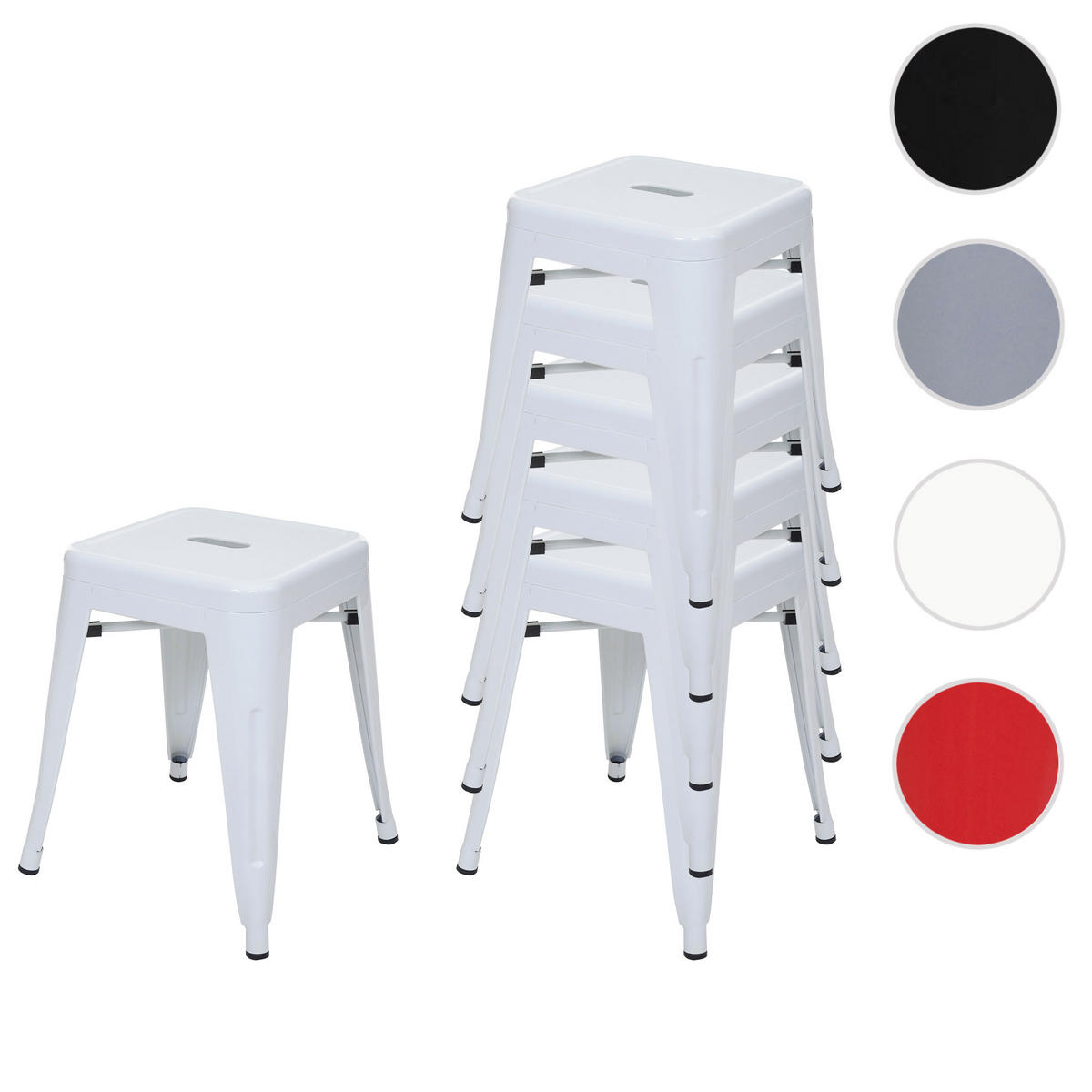 HOCKER 6er-Set Sitzhöhe 46cm Metall, Industriedesign, stapelbar Weiß - Weiß, Metall (39/46/39cm) - PROREGAL