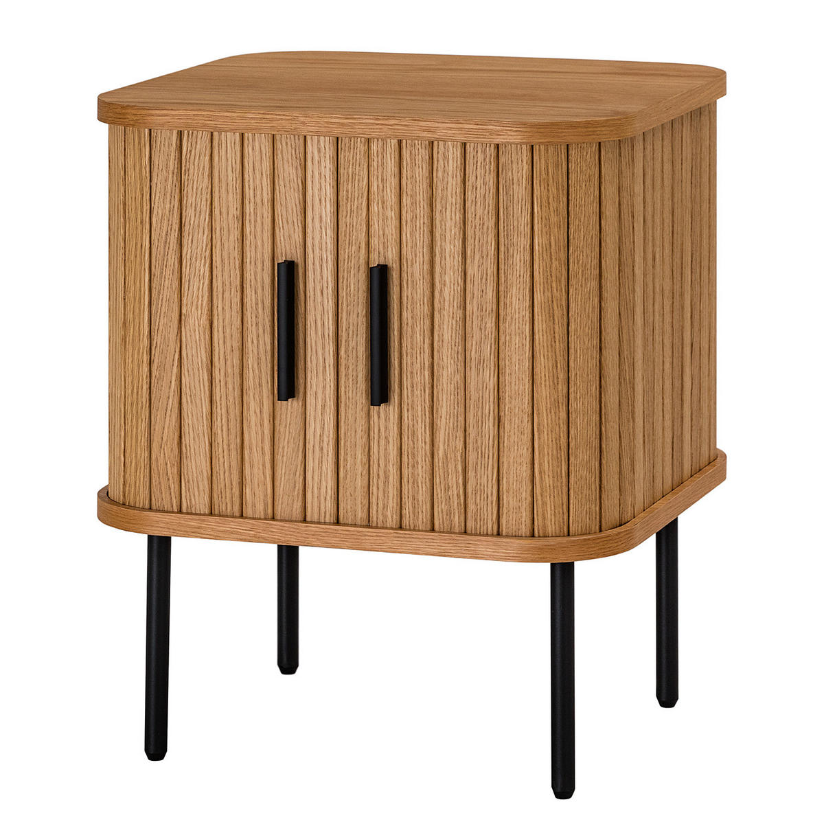 NACHTKOMMODE - Echtholzfurnier - Eichefarben/Schwarz, Holzwerkstoff/Metall (45/55/40cm) - home24