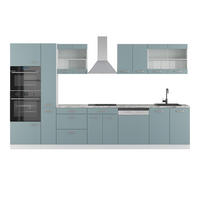 KÜCHENZEILE R-Line Blau-Grau/Weiß 350 cm mit Hochschrank, AP Marmor - Blaugrau/Weiß, Holzwerkstoff (350/81.6/60cm) - Vicco