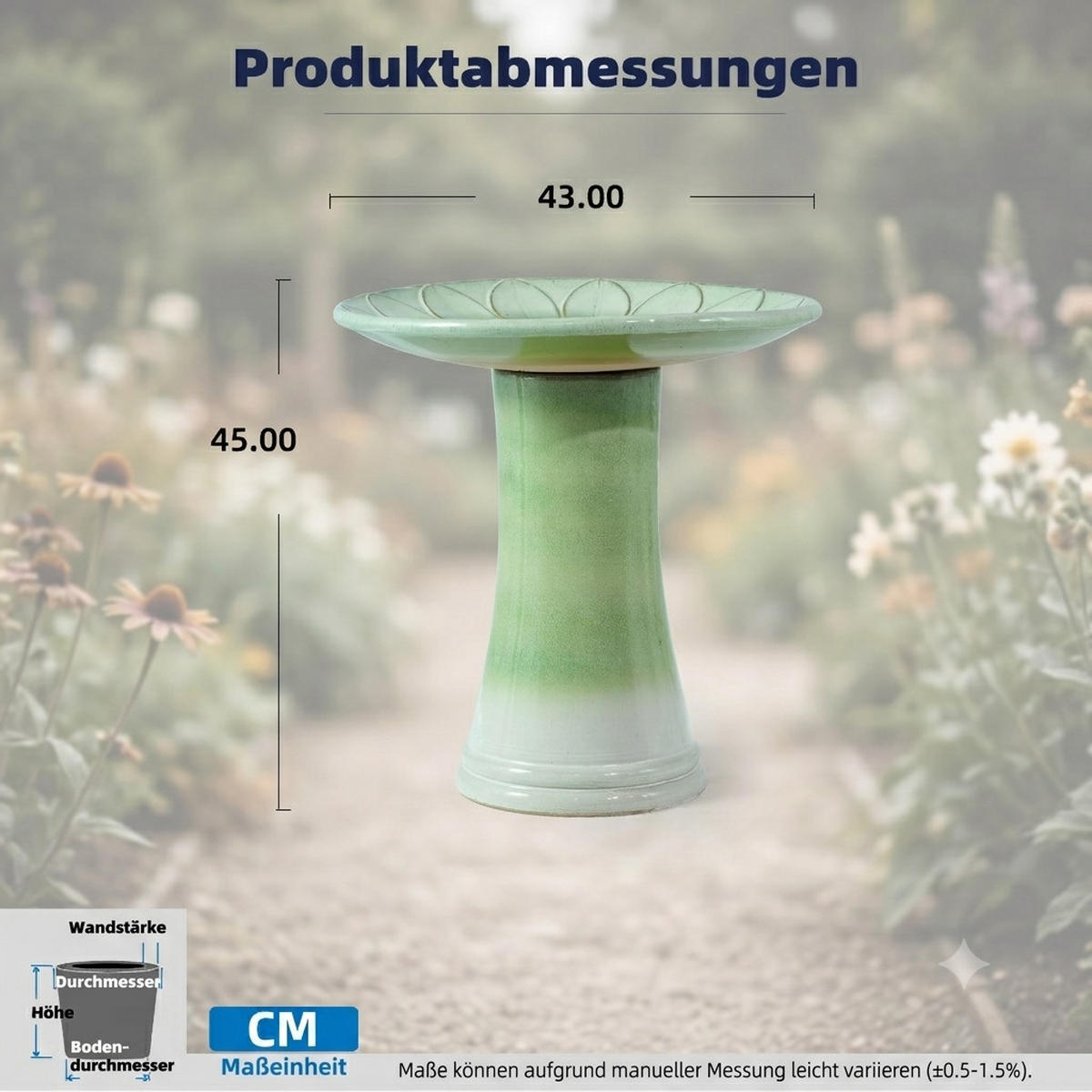 VOGELBAD mit Standfuß, Keramik Ø43/45H cm, Wetterfest,Grün - Grün, Keramik (43/45/43cm) - LVHOM