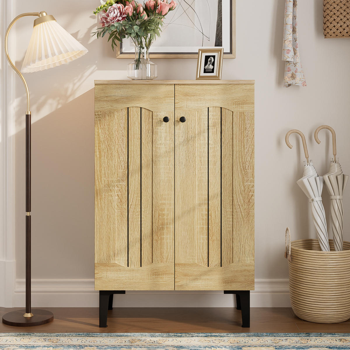 SCHUHSCHRANK 2 Türen Stauraum Mehrschichtige Böden Ablage - Naturfarben, Holzwerkstoff (31.5/95/60cm) - FLIEKS