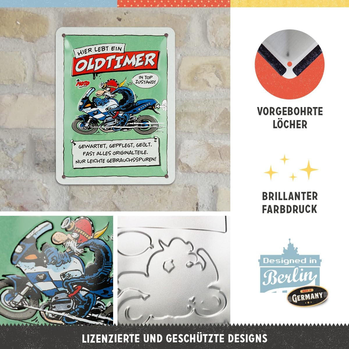 BLECHSCHILD 15/20 cm MOTOmania – Hier lebt ein Oldtimer - Multicolor, Metall (15/20/0.5cm) - Nostalgic-Art