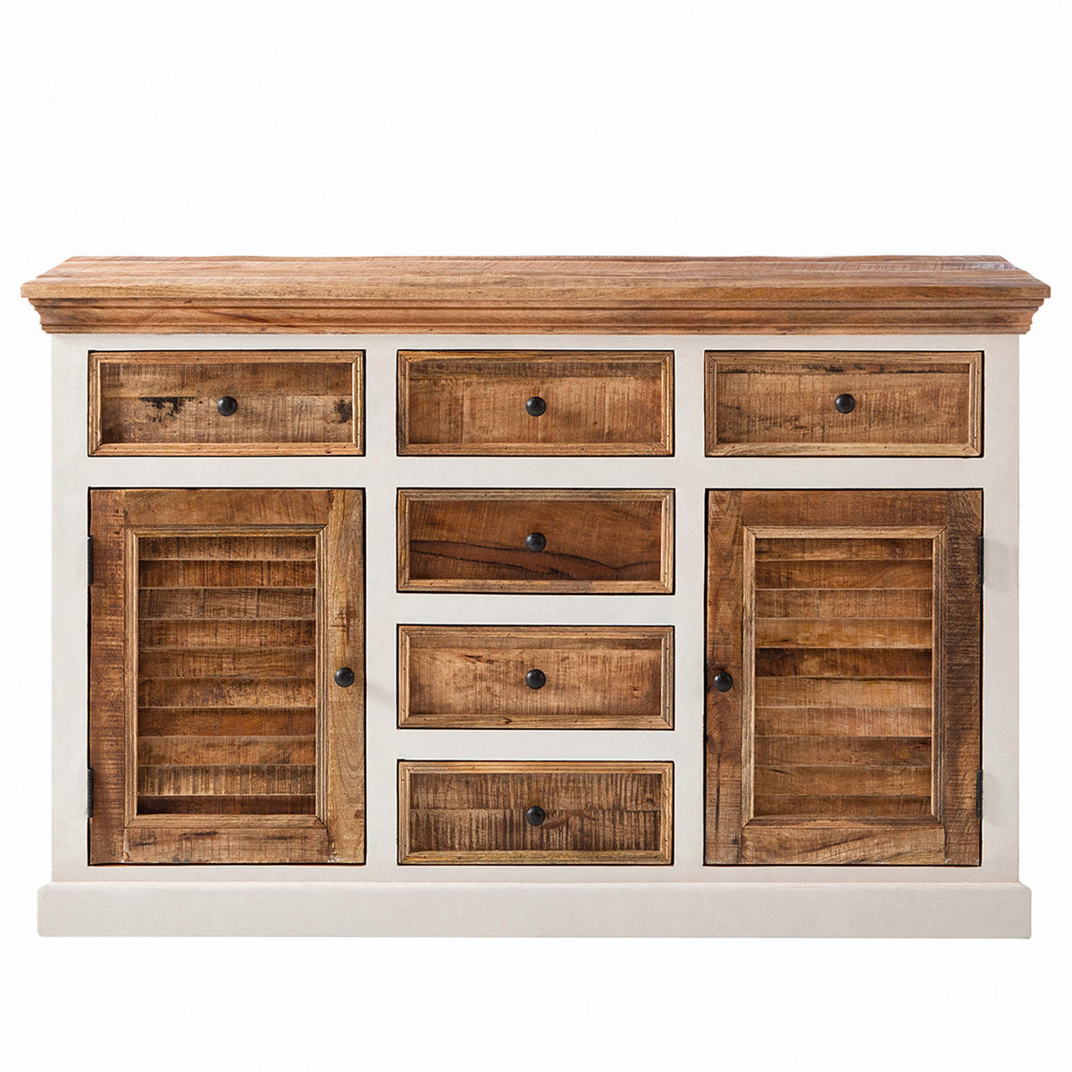 SIDEBOARD - Mango massiv - Braun/Weiß, Holz/Holzwerkstoff (140/90/50cm) - home24