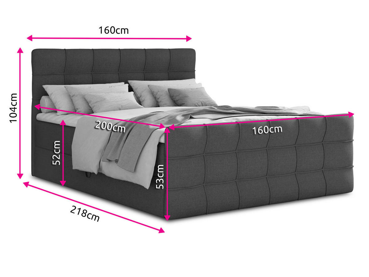 BOXBETT Best Lux - 160x200 - pink (Inari 52, Webstoff) - Pink/Schwarz, Holz/Holzwerkstoff (160/200cm) - Sofnet