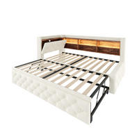 TAGESBETT Ausziehbar 90/180x190cm, Samt, LED/USB/Stauraum, Beige - Beige, Holz/Textil - LVHOM
