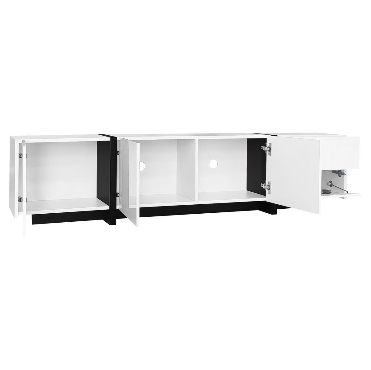 TV ormarić 170/30/39 cm bijelo-crni od iverala s visokim sjajem i prostorom za odlaganje - bijela, drvni materijal (170/39/30cm) - OKWISH