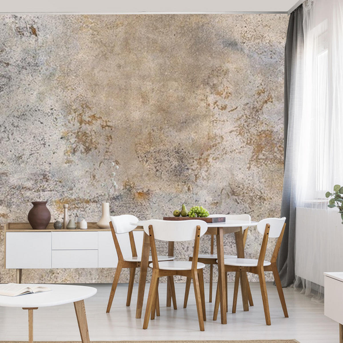 FOTOTAPETE Beton Muster Abstraktion für Wohnzimmer 300x210cm - Beige/Orange, Papier (300/210cm) - Muralo