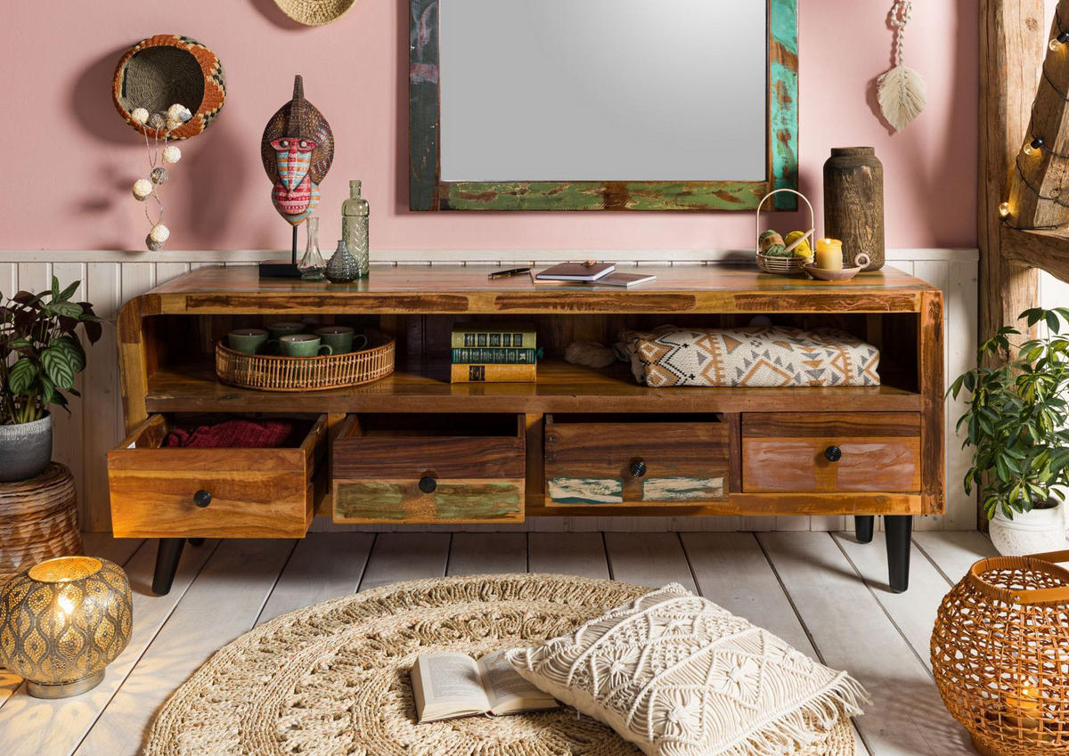 TV-BOARD Altholz 180x45x70 mehrfarbig lackiert SIXTIES #119 - Multicolor, Holz (180/70/45cm) - Massivmoebel24