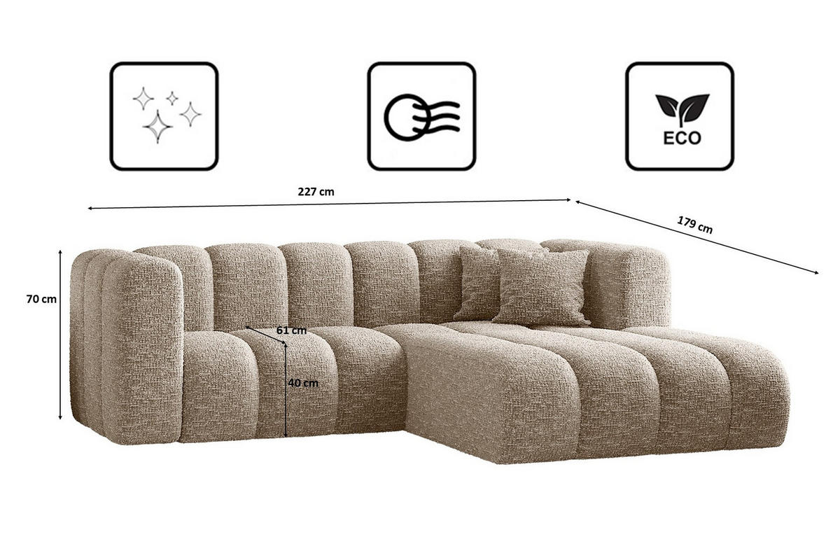 ECKSOFA L-form Sofa Grand modular stoff Haga Beige Rechts - Beige, Holz (227/179cm) - Kaiser Möbel