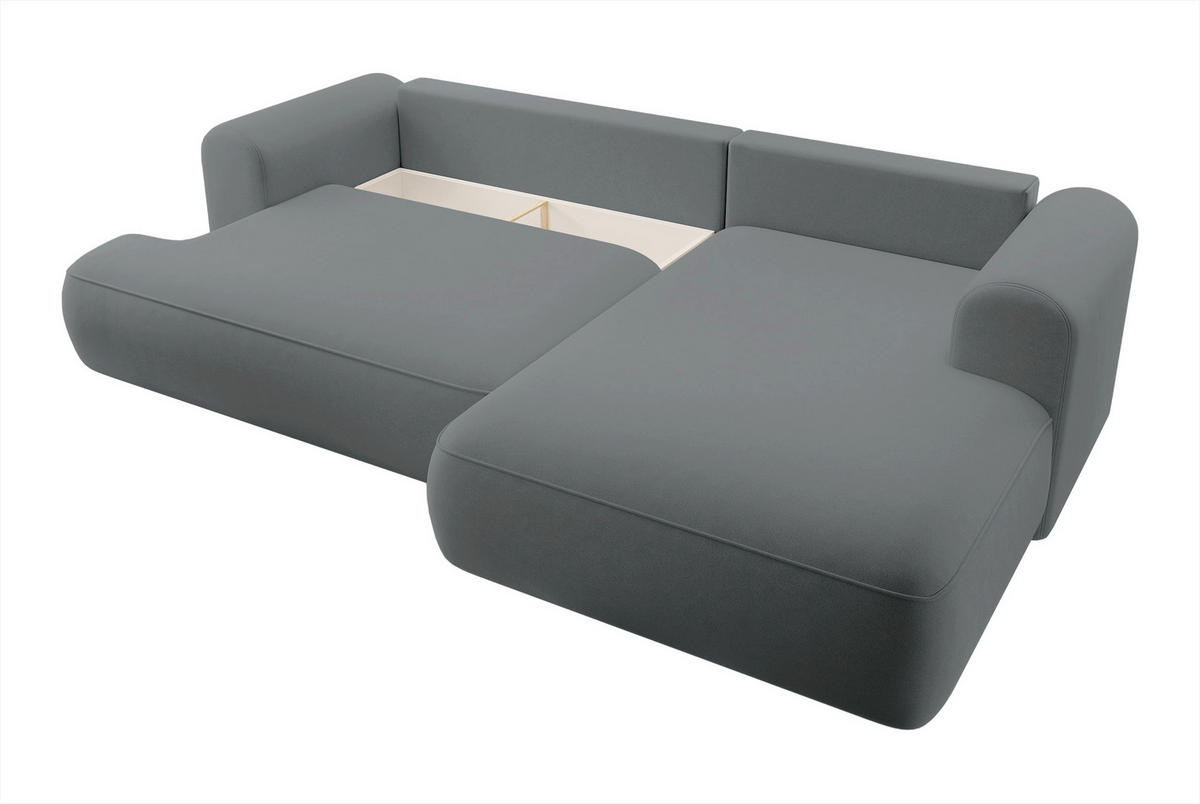 ECKSOFA Ovo Dunkelgrau Velours - Dunkelgrau/Schwarz, Kunststoff/Textil (260/165cm) - Selsey
