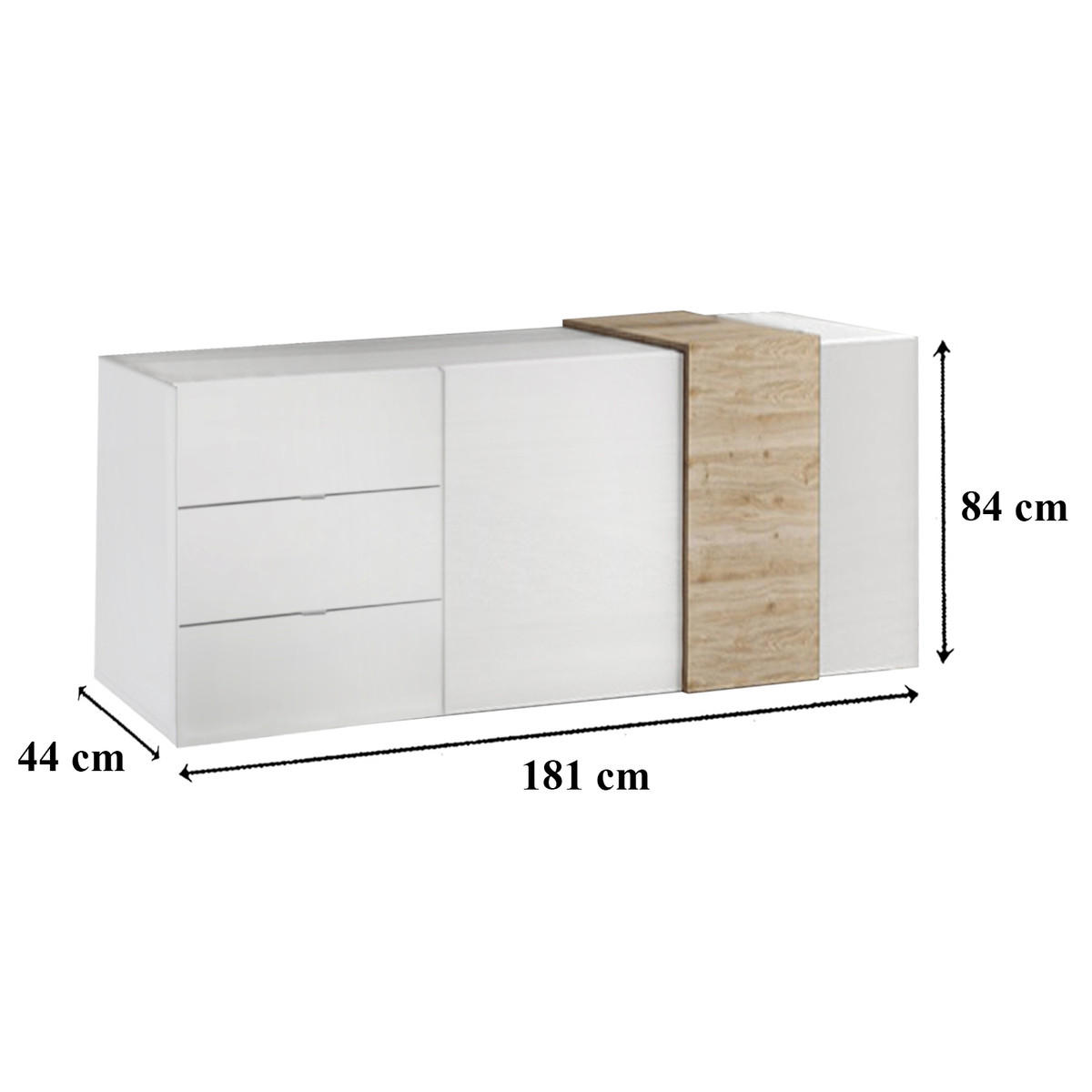 SIDEBOARD 2 Türen 3 Schubladen L181 cm - Pluton - Weiß, Holzwerkstoff (44/84/181cm) - Calicosy