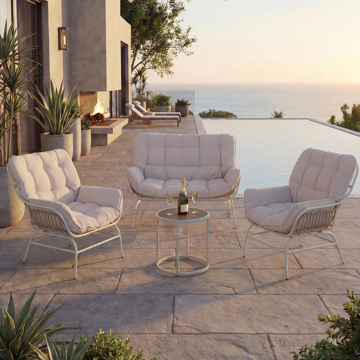 LOUNGE SET světle šedá, béžová - světle šedá/béžová, kov - MCW