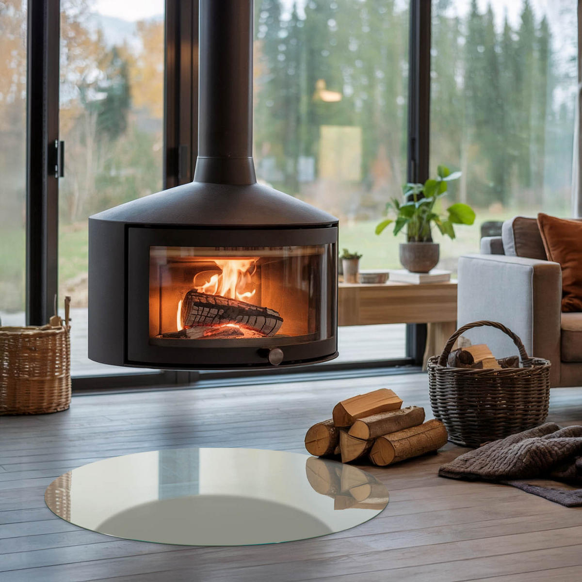 GLASPLATTE für Kamin Ø 80 cm - Grün, Glas (80/80/0.4cm) - TULUP